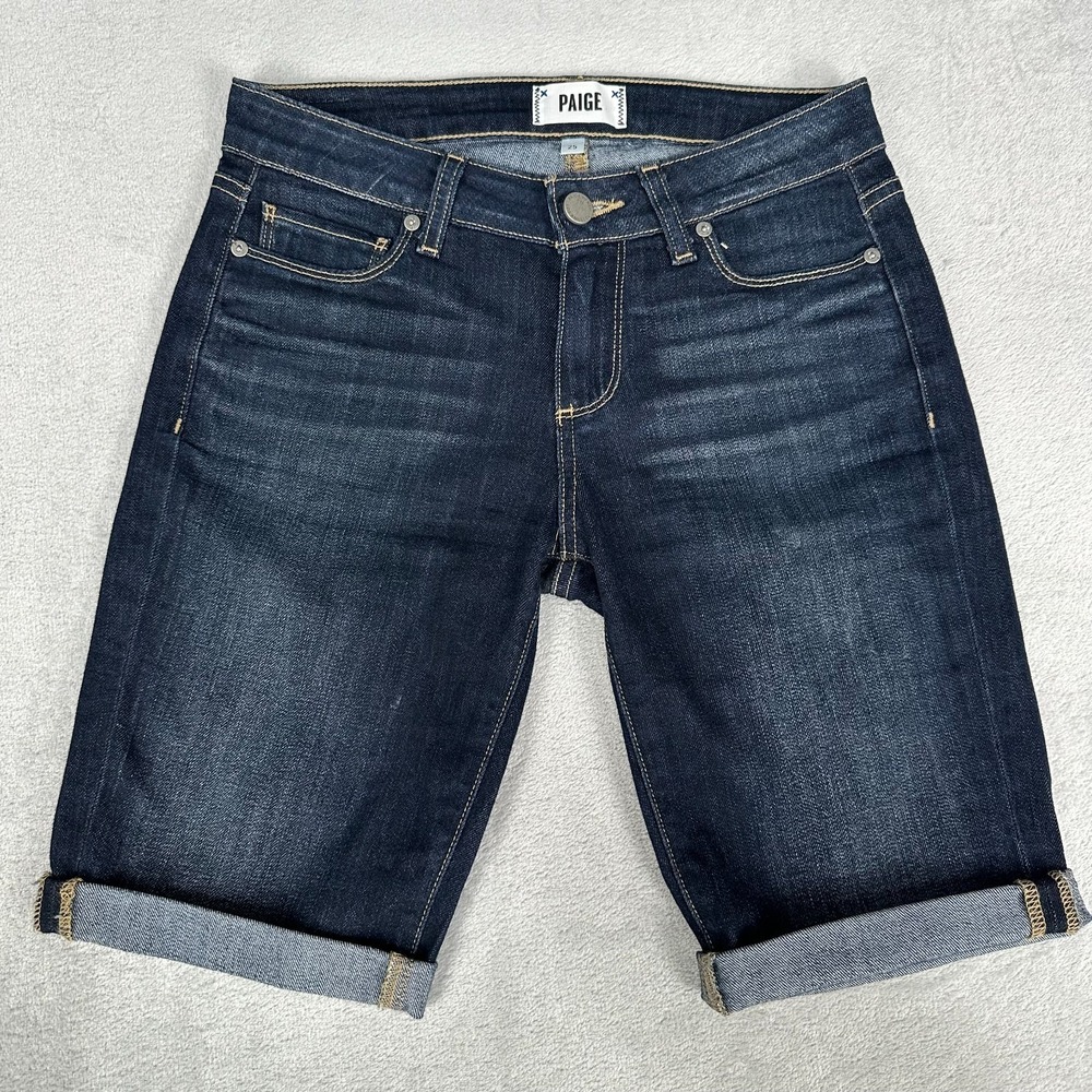 Paige Bermuda Denim Shorts Womens Size 25 Rolled Dark Wash Mid Rise